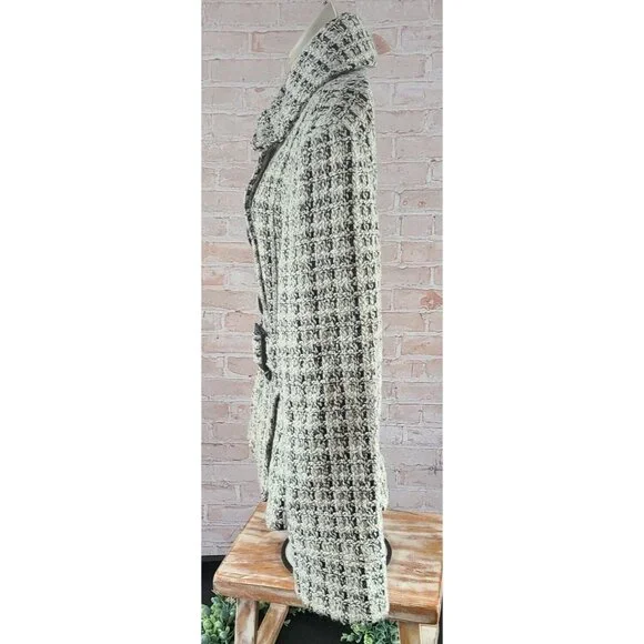 Via Spiga Wool Blend Mid Length Lined Belt Black/Cream Coat Jacket Women's Large - Picture 5 of 16
